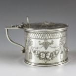 Edward and John Barnard, London 1867, a Victorian silver mustard pot, cylindrical form, engraved and