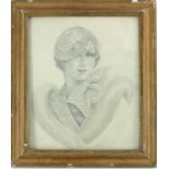 An Art Deco pencil drawing of a woman