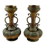 A large pair of Japanese bronze vases, Meiji