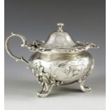 William Bateman and Daniel Ball, London 1841, a Victorian silver mustard pot, ovoid form, embossed w