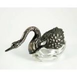 A Continental silver and glass swan cellar