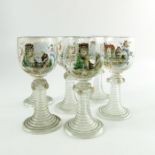 A set of six 19th century German historicist enamelled glass romers