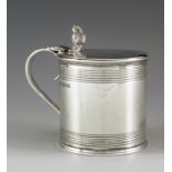 Harrison Brothers, Sheffield 1885, a Victorian silver mustard pot, cylindrical form, with incised co