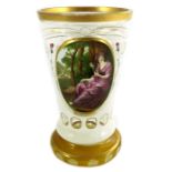 A Bohemian cased and enamelled glass beaker vase