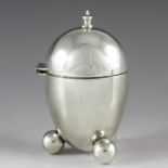 Henry Bourne, Birmingham 1878, a Victorian novelty silver mustard pot, in the form of an egg, on thr