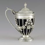 Haseler Brothers, London 1899, a Victorian silver mustard pot, Neoclassical wire cage urn form with