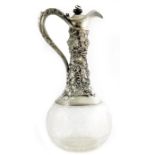 A Victorian silver mounted glass claret jug, Cartwright and Woodward, Birmingham 1860