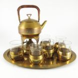 WMF, a Jugendstil brass and pewter inlaid tea set