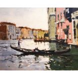 † John Yardley (b.1933), The Return, Venice, oil on canvas, signed, 40cm x 50cm, framed