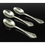 Three Victorian and later silver dessert spoons, Goldsmiths and Silversmiths Co., London 1927 and Lo