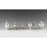 Five English silver mustard pots, Victorian with date marks from 1894 to 1899, various makers, Londo