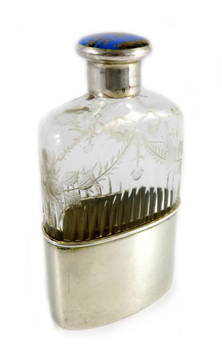 A George V silver, enamel and glass spirit flask, Henry Clifford Davis