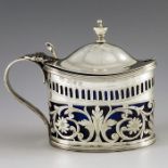 Nathan and Hayes, Chester 1898, a Victorian silver mustard pot, straight sided oval form, bright cut