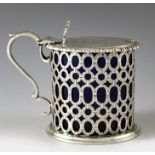 George Fox, London 1861, a Victorian silver mustard pot, reticulated and etched chain and link desig