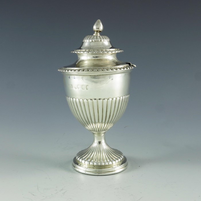 Robert Hennell II, London 1828, a George IV silver vase shape mustard pot with half fluted body and - Image 5 of 8