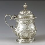 Harrison Brothers, Sheffield 1896, a Victorian silver mustard pot, baluster lidded mug form, embosse