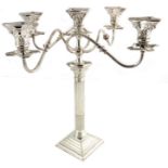 A silver plated four branch candelabrum