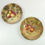 Sibley Lewis for Royal Worcester, a fruit painted plate, together with another