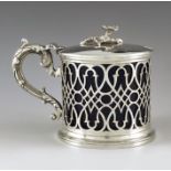 Edward Edwards II, London 1847, a Victorian silver mustard pot, cylindrical form, reticulated with i