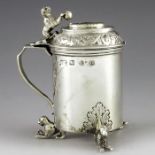 Nathan and Hayes, Birmingham 1894, a Victorian silver mustard pot, cylindrical form, the domed lid e