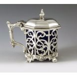 Charles Boyton, London 1854, a Victorian silver mustard pot, octagonal section reticulated form with