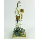 A Prattware figure of Summer, 19th century, modelled as a man holding a cornucopia,