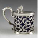 Charles Thomas Fox and George Fox, London 1844, a Victorian silver mustard pot, reticulated cylindri