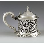 George Frederick Pinnell, London 1844, a Victorian silver mustrd pot, flared and reticulated with ca