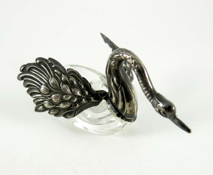 A Continental silver and glass swan cellar - Image 2 of 3