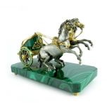 Cast prancing horses and chariot on malachite base