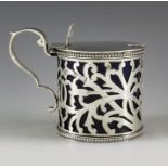 Charles Boyton II, London 1897, a Victorian silver mustard pot, cylindrical form, reticulated foliat