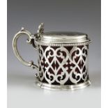 Edward and John Barnard, London 1854, a Victorian silver mustard pot, cylindrical form, reticulated