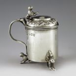 Lambert and Co., London 1893, a Victorian silver mustard pot, cylindrical form, the domed lid emboss