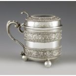 Henry John Lias and Son, London 1872, a Victorian silver mustard pot, cylindrical rounded beaker for