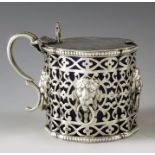 George Fox, London 1866, a Victorian silver mustard pot, reticulated double ogee quatrelobed section