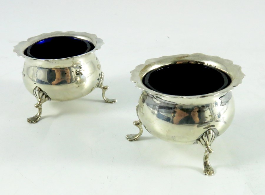 A pair of Victorian silver cauldron salt cellars