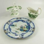 A Coalport Chinese Dragon egg stand, sauce boat and Spode plate