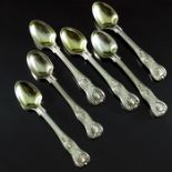 A matched set of six George IV and later silver egg spoons, various makers and dates 1825 to 1881, K