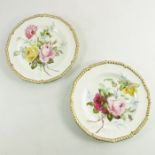 Albert Gregory for Royal Crown Derby, a pair of rose painted plates