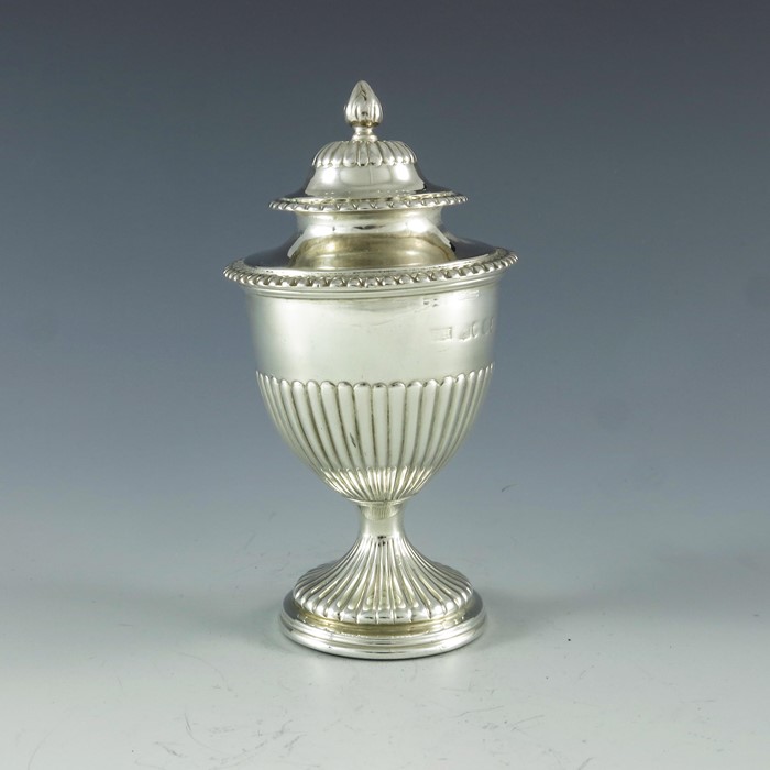 Robert Hennell II, London 1828, a George IV silver vase shape mustard pot with half fluted body and - Image 4 of 8