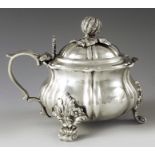 Charles Gordon, London 1834, a William IV silver mustard pot, lobed and fluted suqat baluster form,