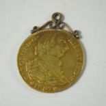 Charles III of Spain, a gold 4 scudo coin