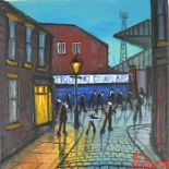 James Downie (b.1949), Going to The Match, Stockport County, oil on canvas, signed, 30cm x 30cm, unf