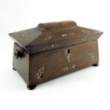 A William IV rosewood and mother of pearl inlaid tea caddy