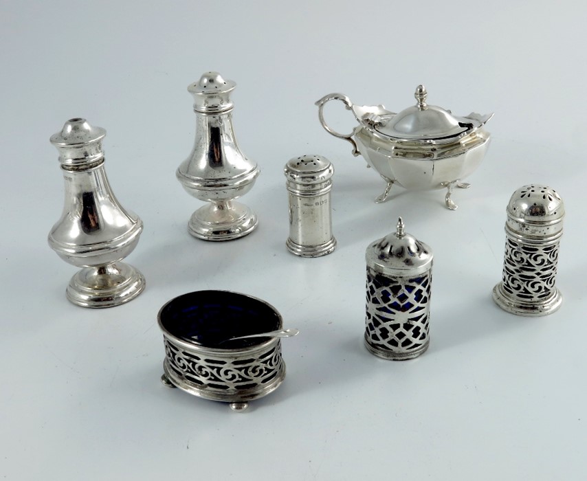 A collection of Victorian and later silver cruet items