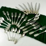 A part matched canteen of Victorian and later silver flatware and knives