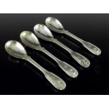 A set of four William IV Scottish silver egg spoons, Alexander Mitchell, Glasgow 1835, Fiddle, Threa
