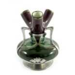 Walter Scherf for Osiris, a Jugendstil pewter mounted Zsolnay ceramic vase