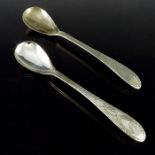 A pair of George III Provincial silver mustard spoons, John Mitchison, Newcastle 1784, bright cut Ir