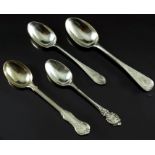 Four part sets of Victorian and later silver teaspoons, inlcuding Walker and Hall, Goldsmiths and Si
